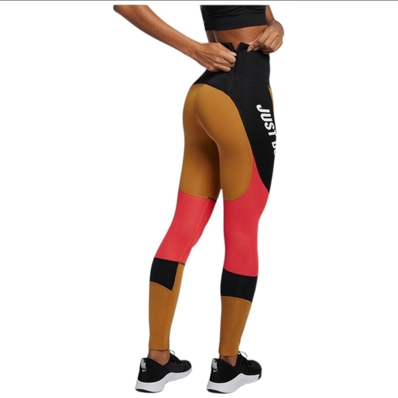 Nike Women's Bold Colorblock Leggings - Black, Red, Tan - Picture 3 of 4